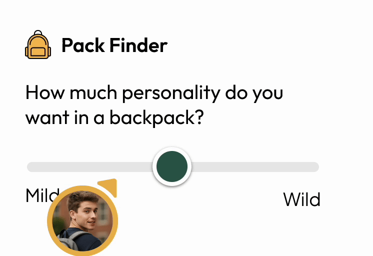 Pack Finder interface with personality slider